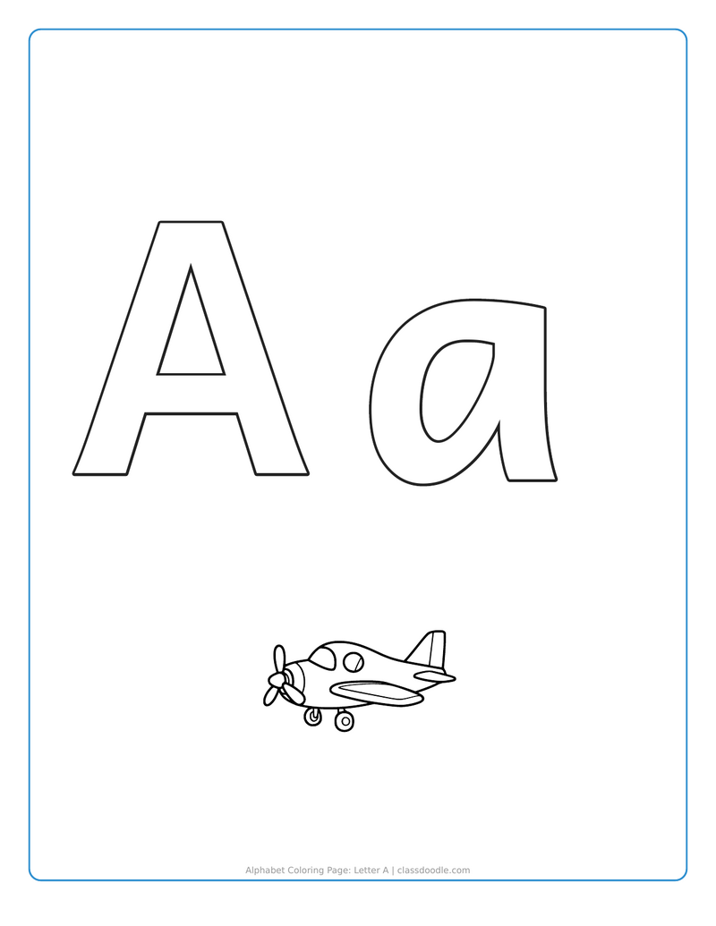 alphabet coloring page printable showing alphabet coloring page: letter a