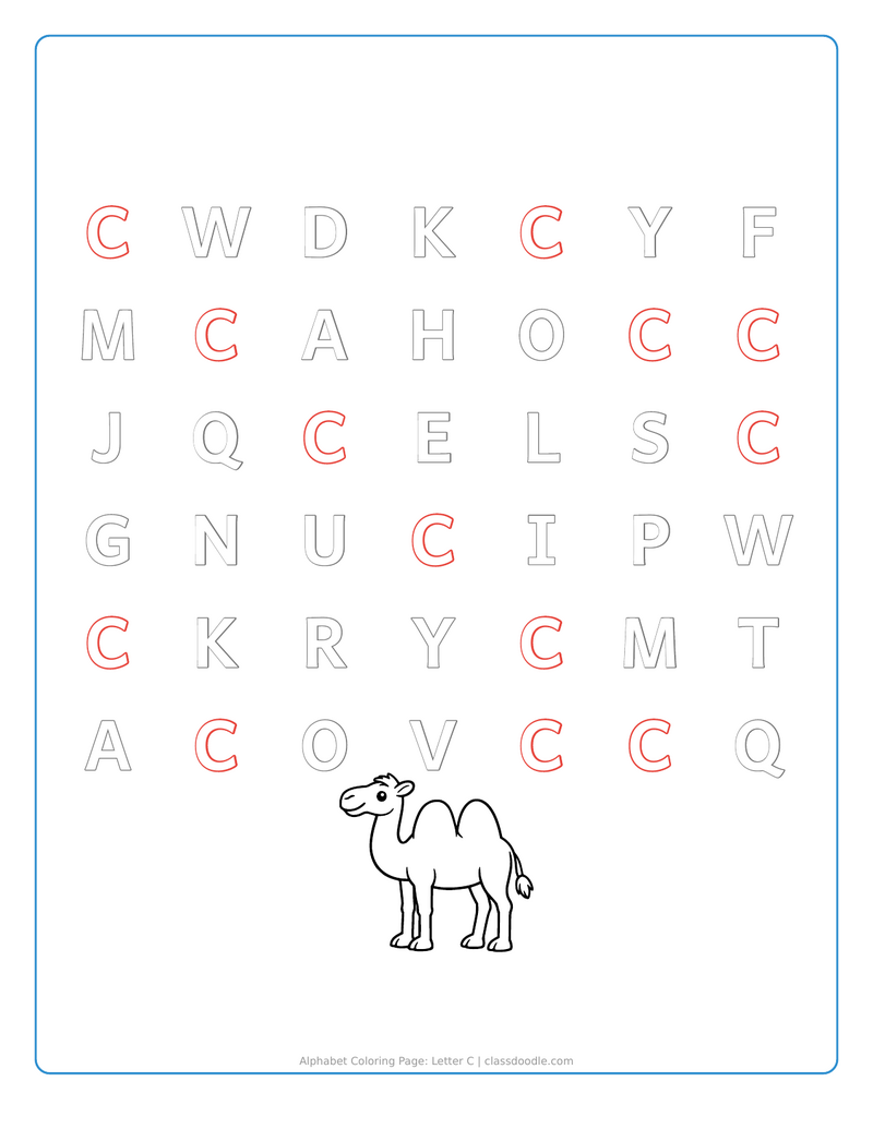 alphabet coloring page printable showing alphabet coloring page: letter c