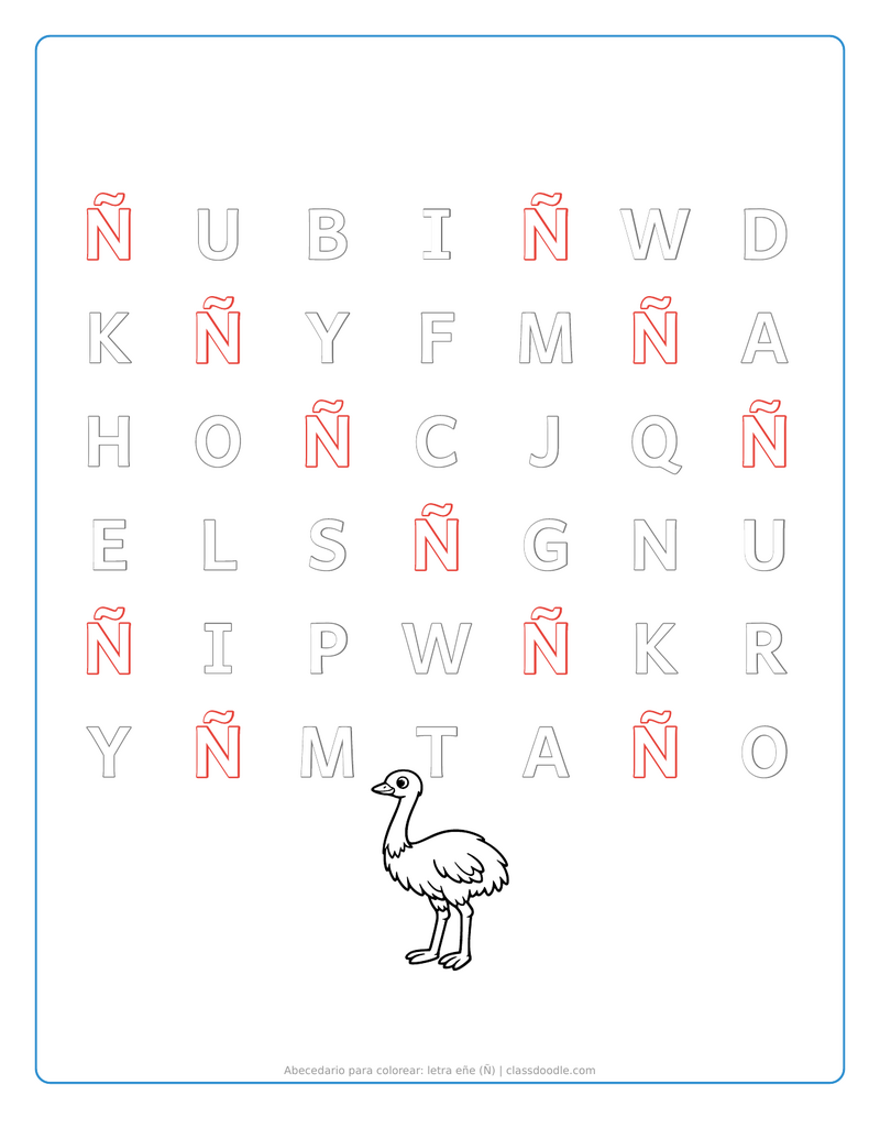 abecedario para colorear para imprimir con abecedario para colorear: letra eñe (ñ)