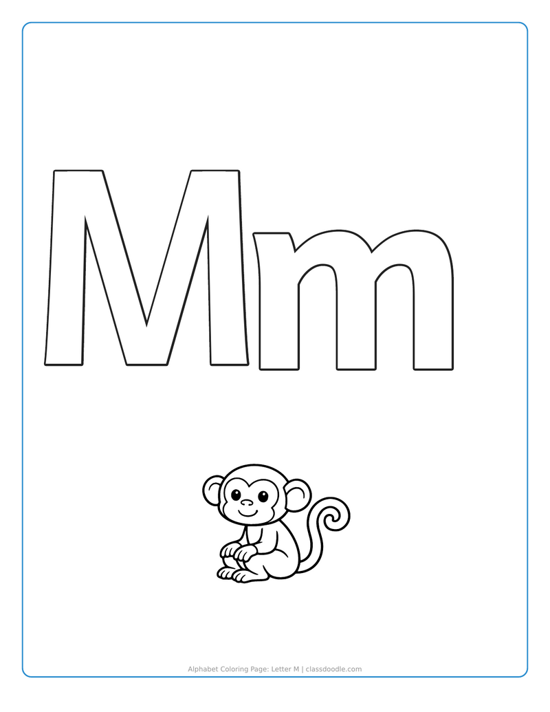 alphabet coloring page printable showing alphabet coloring page: letter m