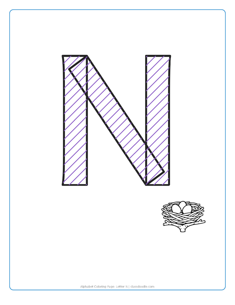 alphabet coloring page printable showing alphabet coloring page: letter n