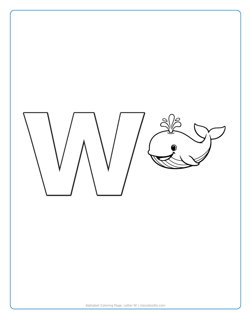 alphabet coloring page printable showing alphabet coloring page: letter w