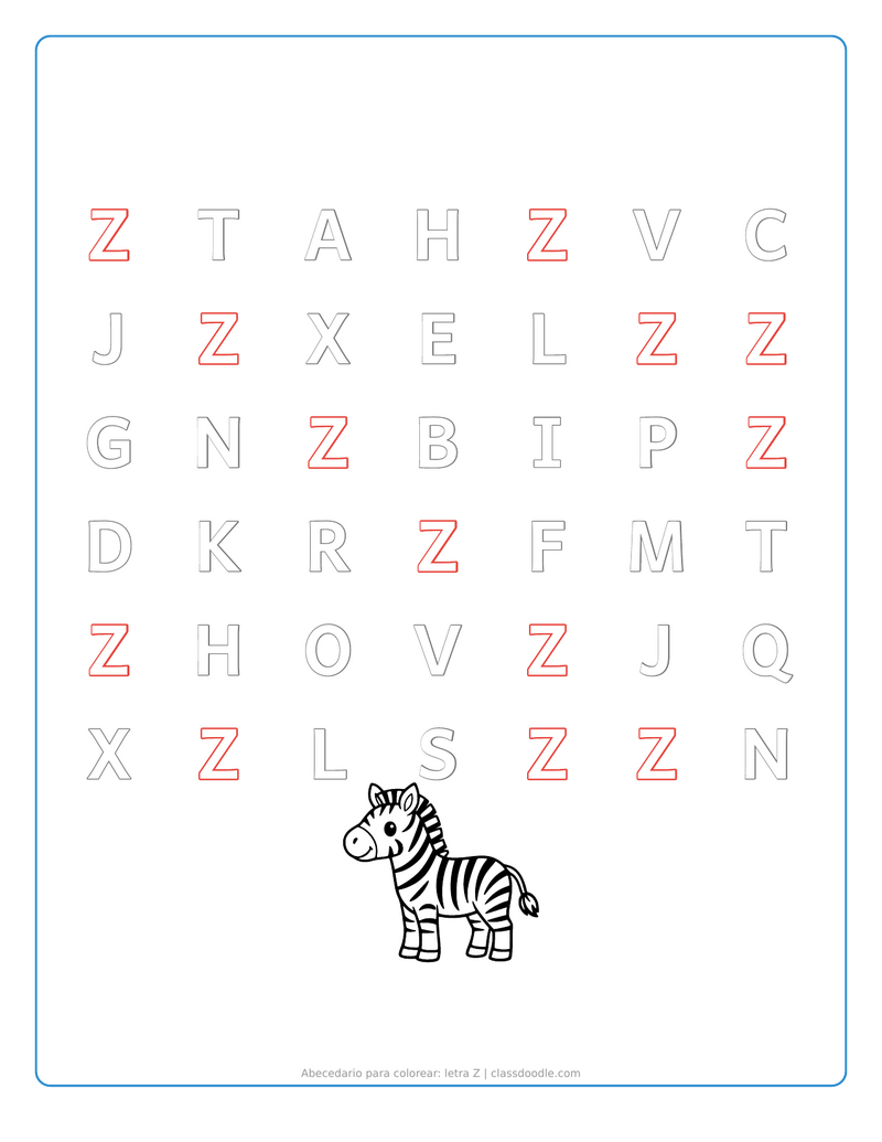 abecedario para colorear para imprimir con abecedario para colorear: letra z
