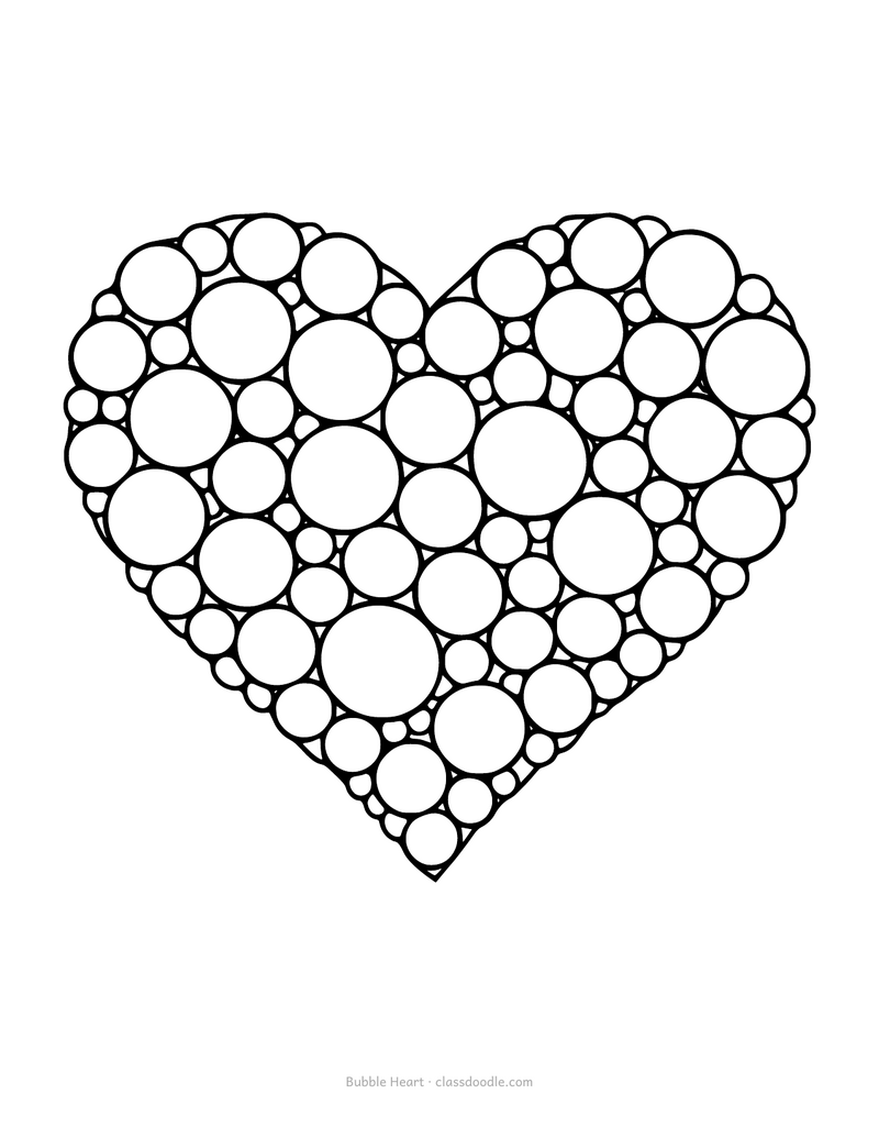 Bubble heart coloring page made of large round circles