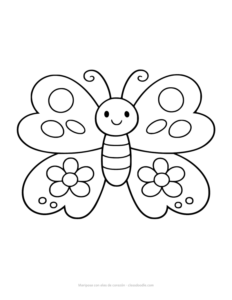 Mariposa para colorear con las alas de abajo en forma de corazón