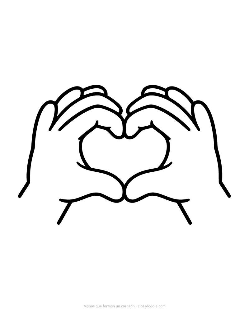 Dibujo para colorear de dos manos formando un corazón