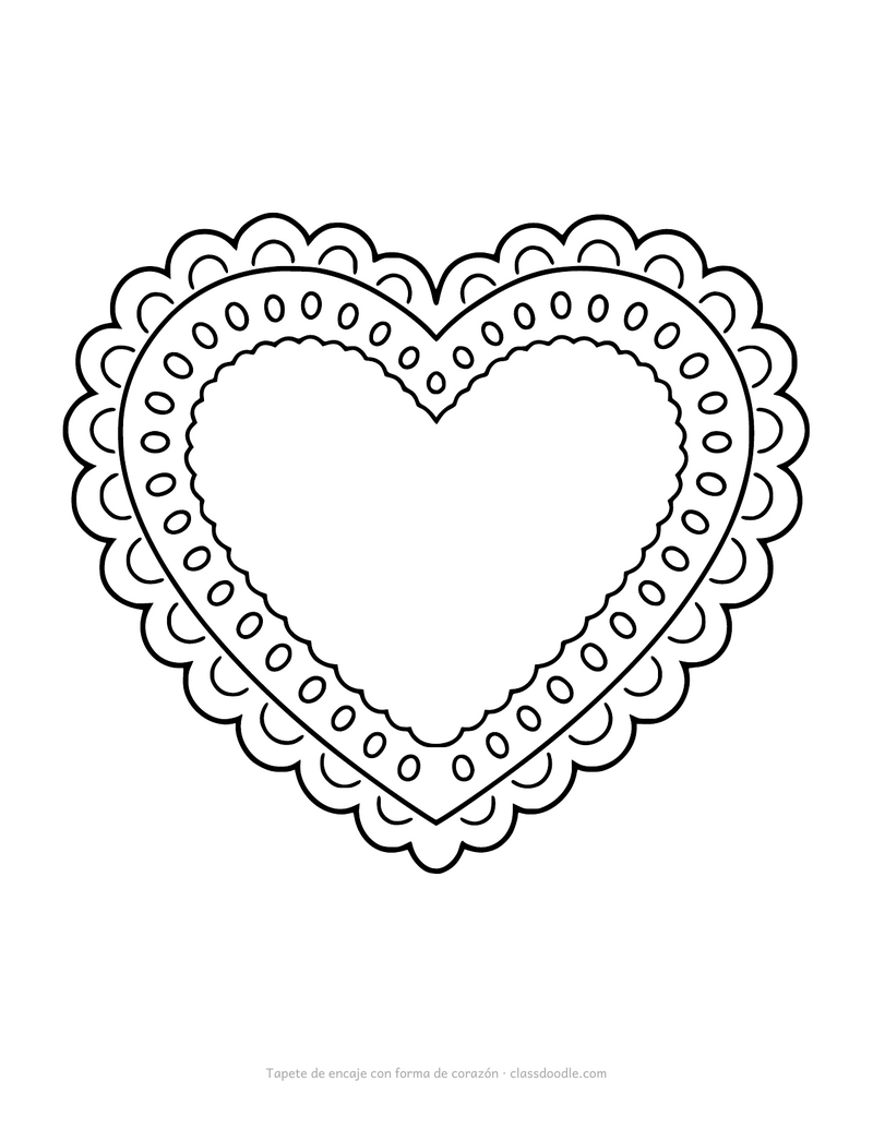 Tapete de encaje con forma de corazón para colorear con borde ondulado