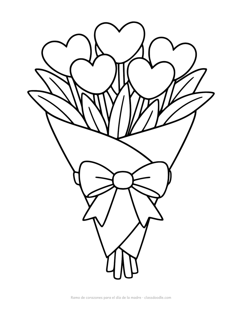 Ramo de tulipanes con forma de corazón para colorear el día de la madre