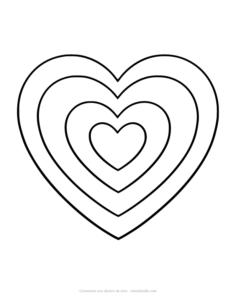 Corazones para colorear encajados uno dentro de otro