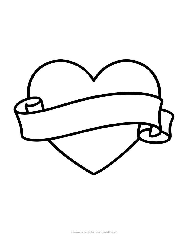 Corazón con cinta en blanco para colorear y escribir un nombre