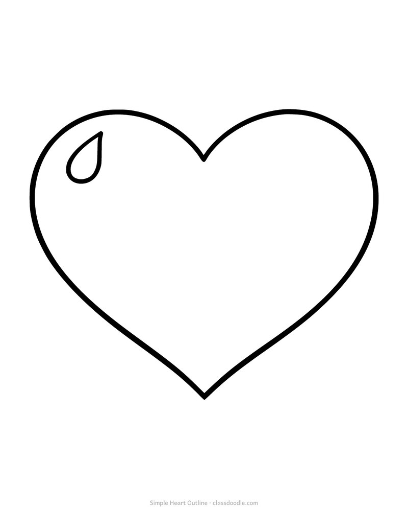 Simple heart coloring page with one large plain heart outline to color