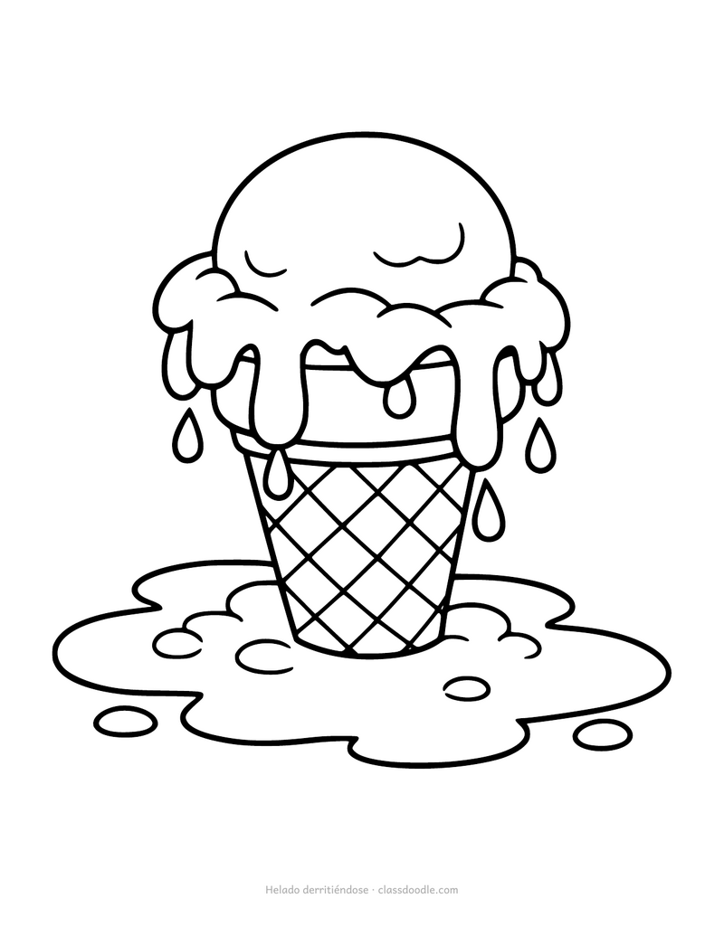 Helado para colorear derritiéndose con goterones por el cono