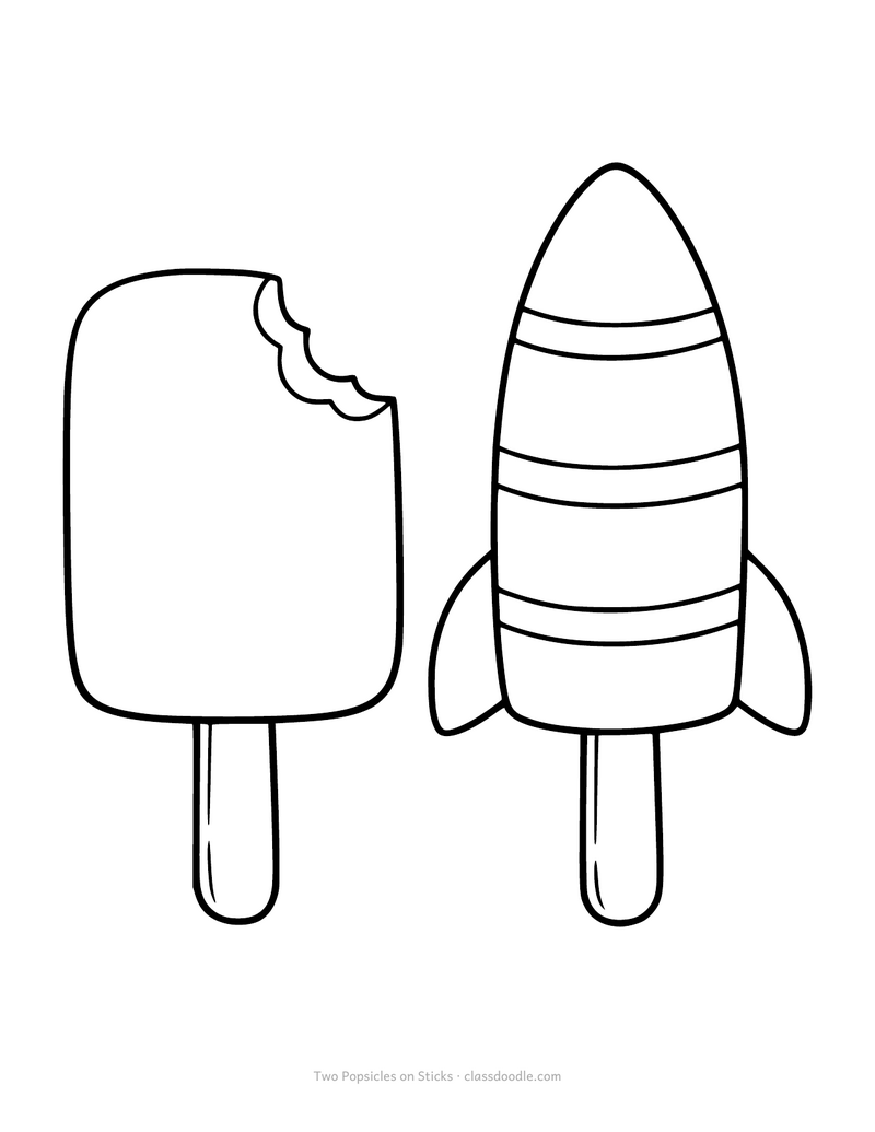 Popsicle coloring page with two ice lollies on wooden sticks
