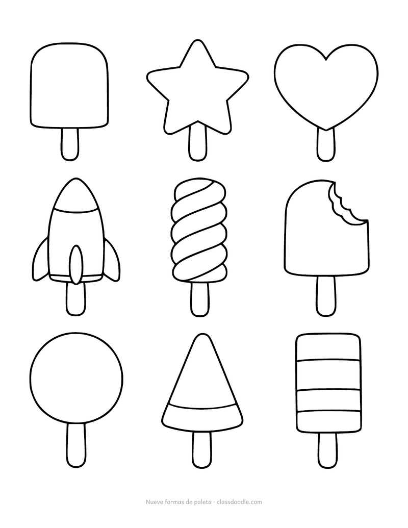 Paletas de helado para colorear con nueve formas distintas