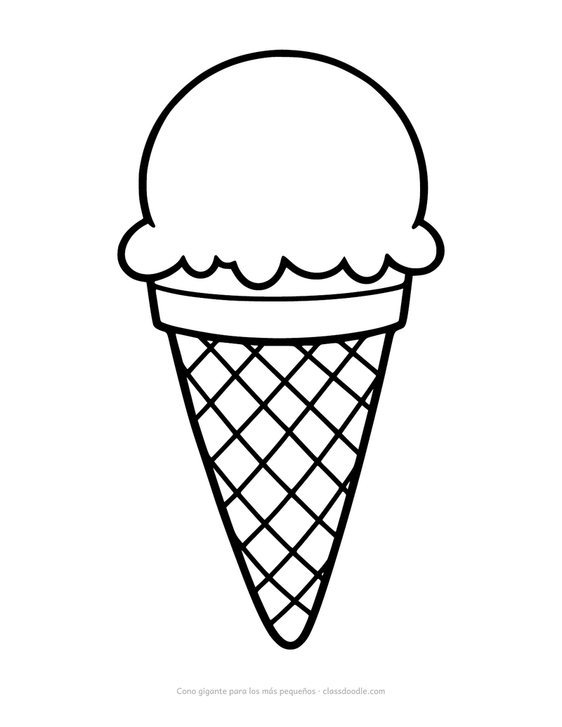 Helado fácil para colorear con un cono gigante y líneas muy gruesas