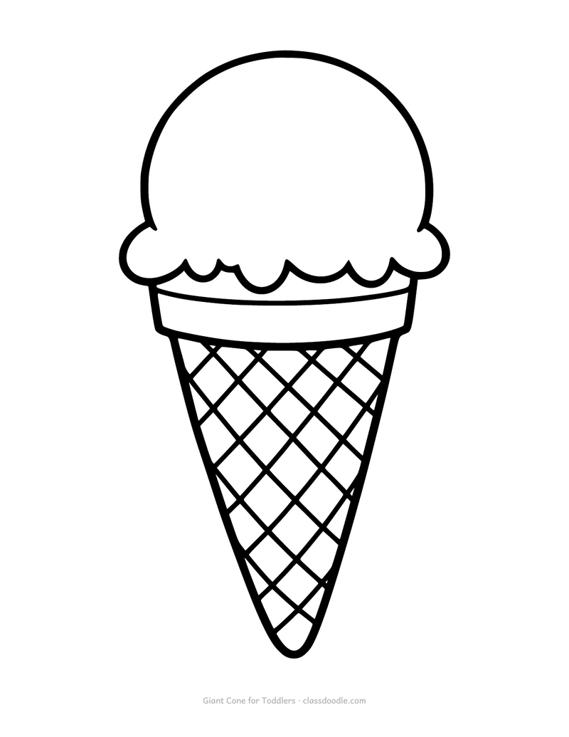 Easy ice cream coloring page with one giant cone and very thick lines