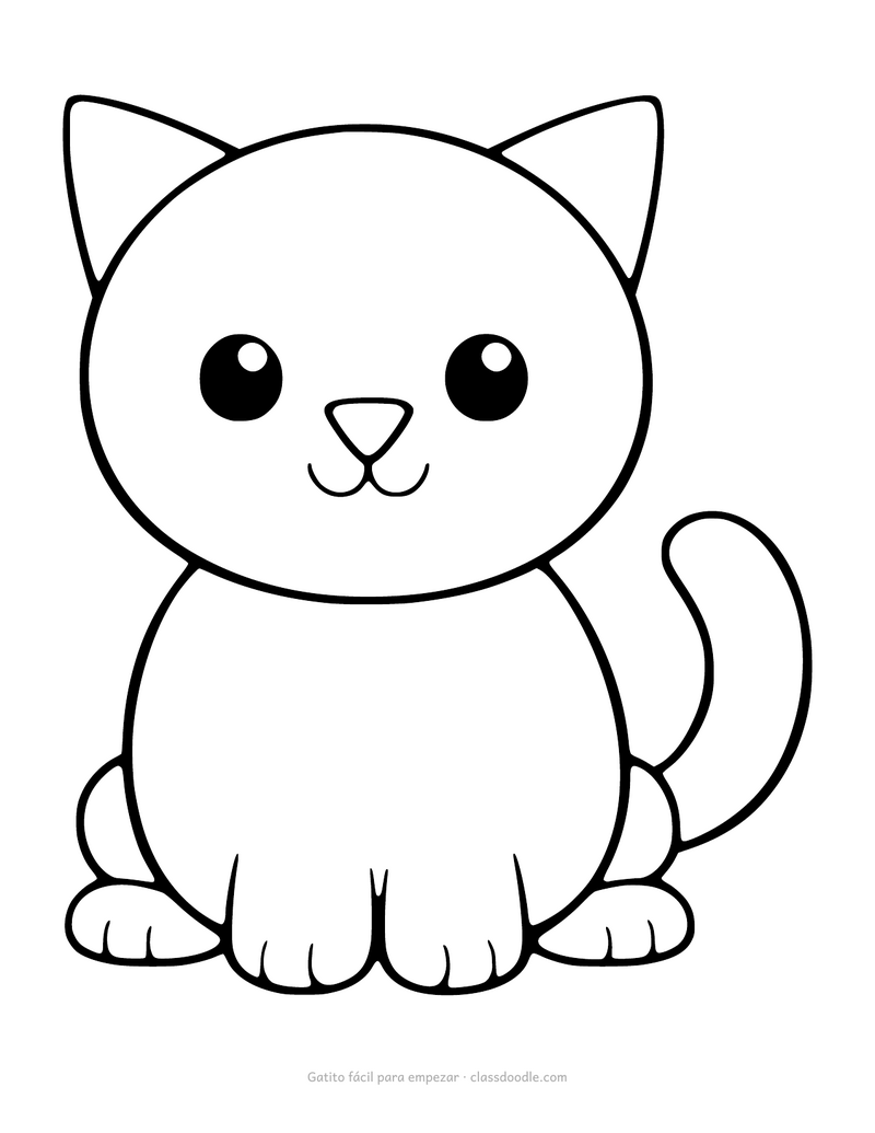 Gatito fácil para colorear con contorno muy grueso para los más pequeños
