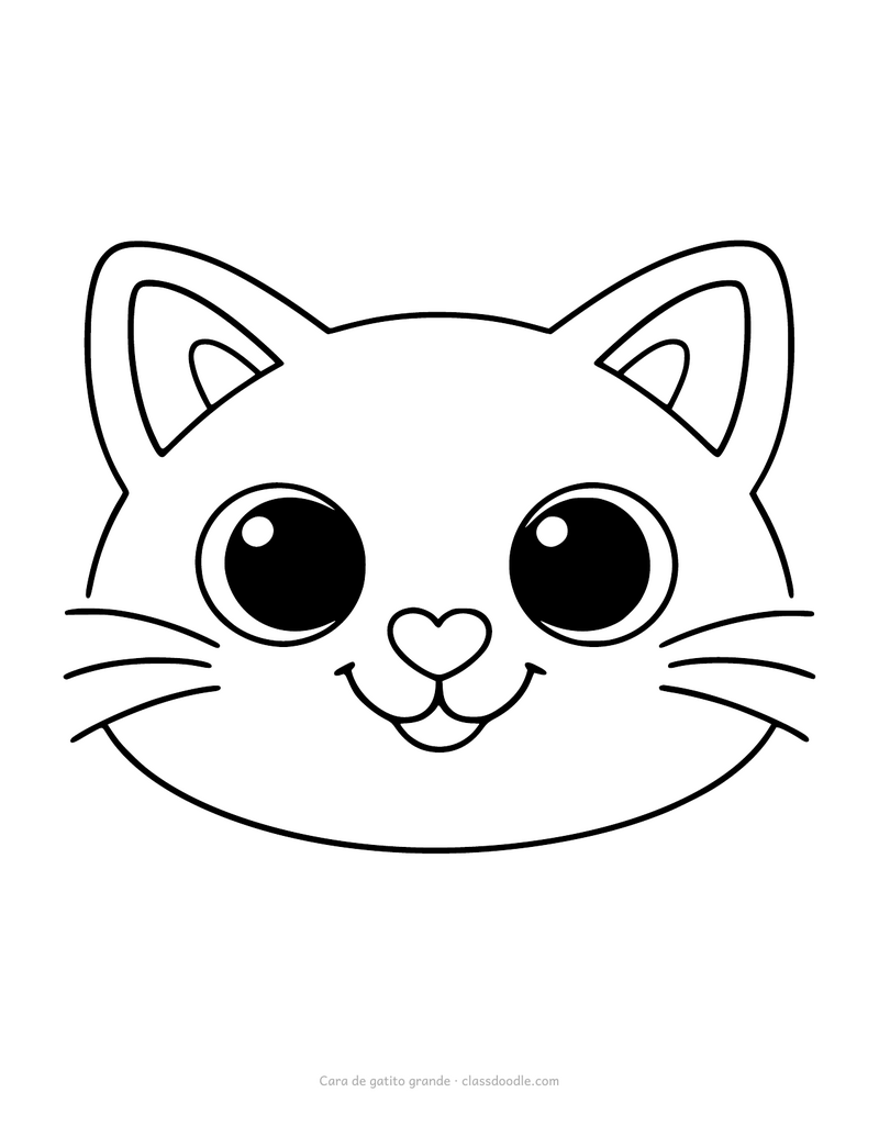Cara de gatito para colorear con una cabeza gigante sonriente
