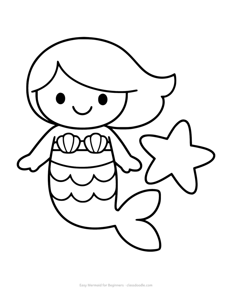 Easy mermaid coloring page for toddlers with very thick simple outlines