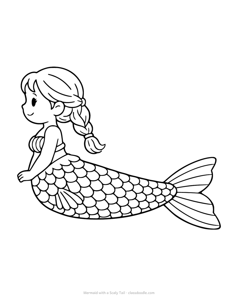 Mermaid tail coloring page with rows of large overlapping scales