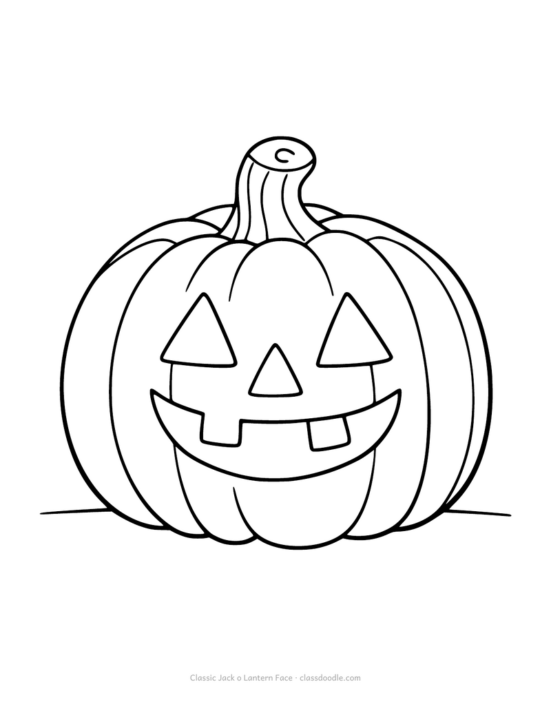 Pumpkin coloring page with a classic jack o lantern face and triangle eyes