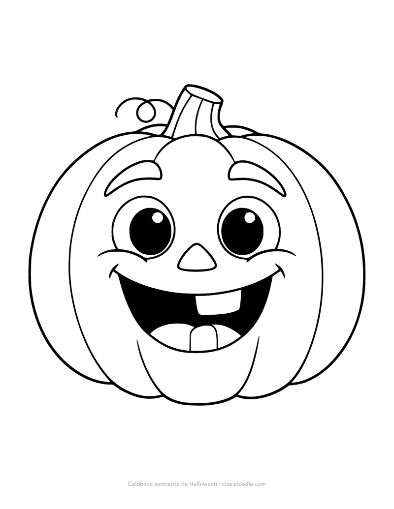 Calabaza de Halloween para colorear con farol sonriente y ojos redondos