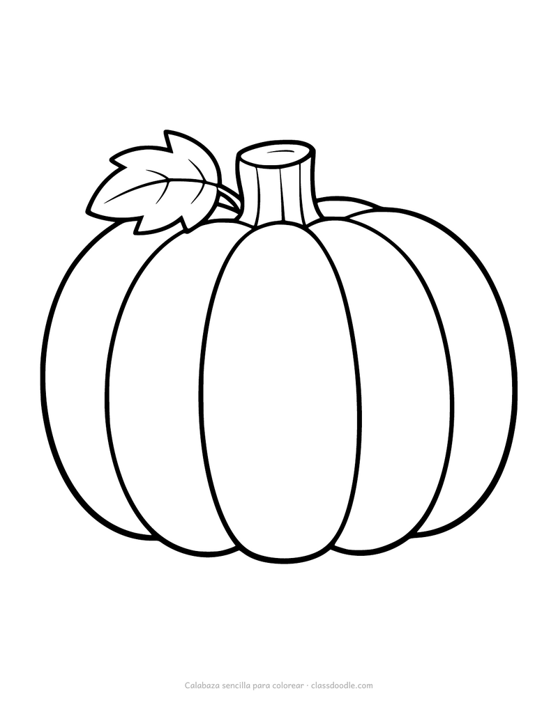 Contorno de calabaza sencillo para colorear con cinco gajos y una hoja