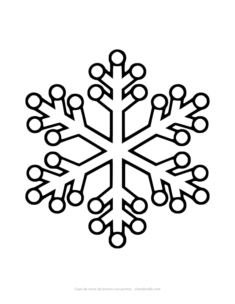 Plantilla de copo de nieve de brazos con puntos para imprimir y recortar