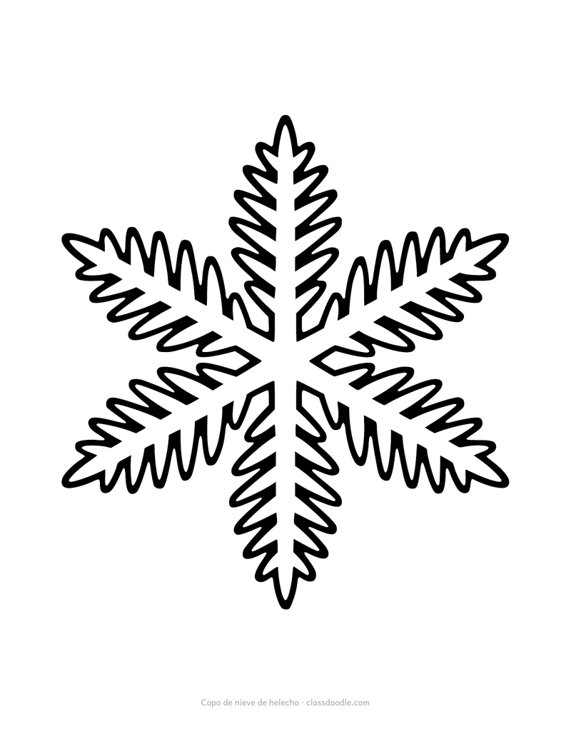 Plantilla de copo de nieve de helecho para imprimir y recortar