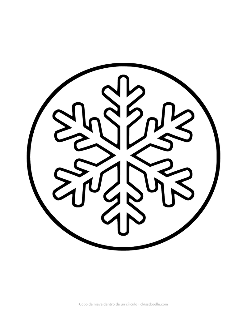 Plantilla de copo de nieve dentro de un círculo para imprimir y recortar