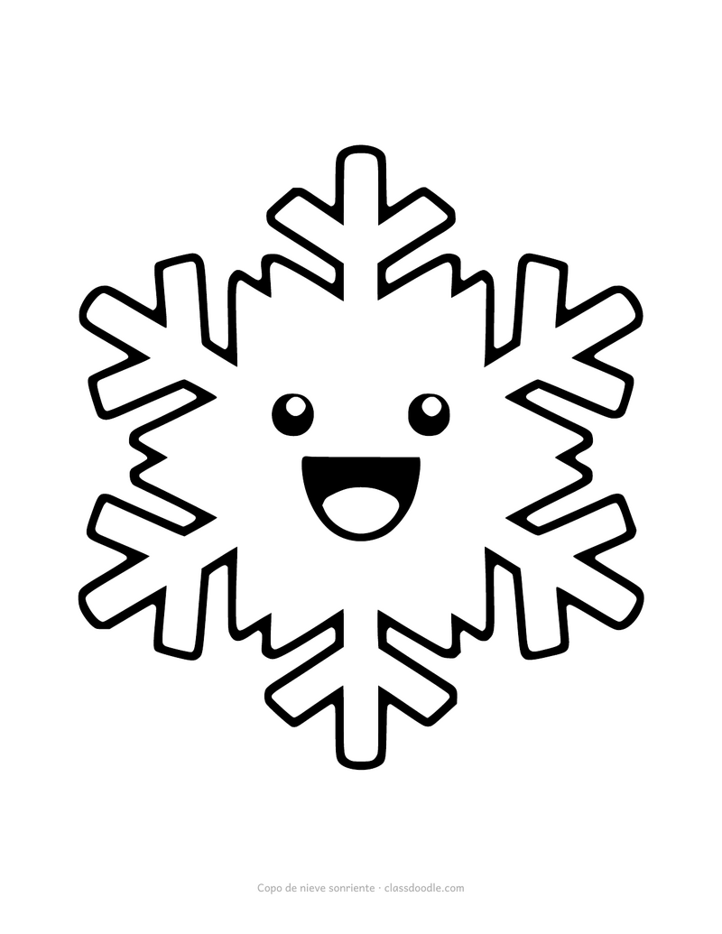 Plantilla de copo de nieve sonriente con cara para imprimir y recortar