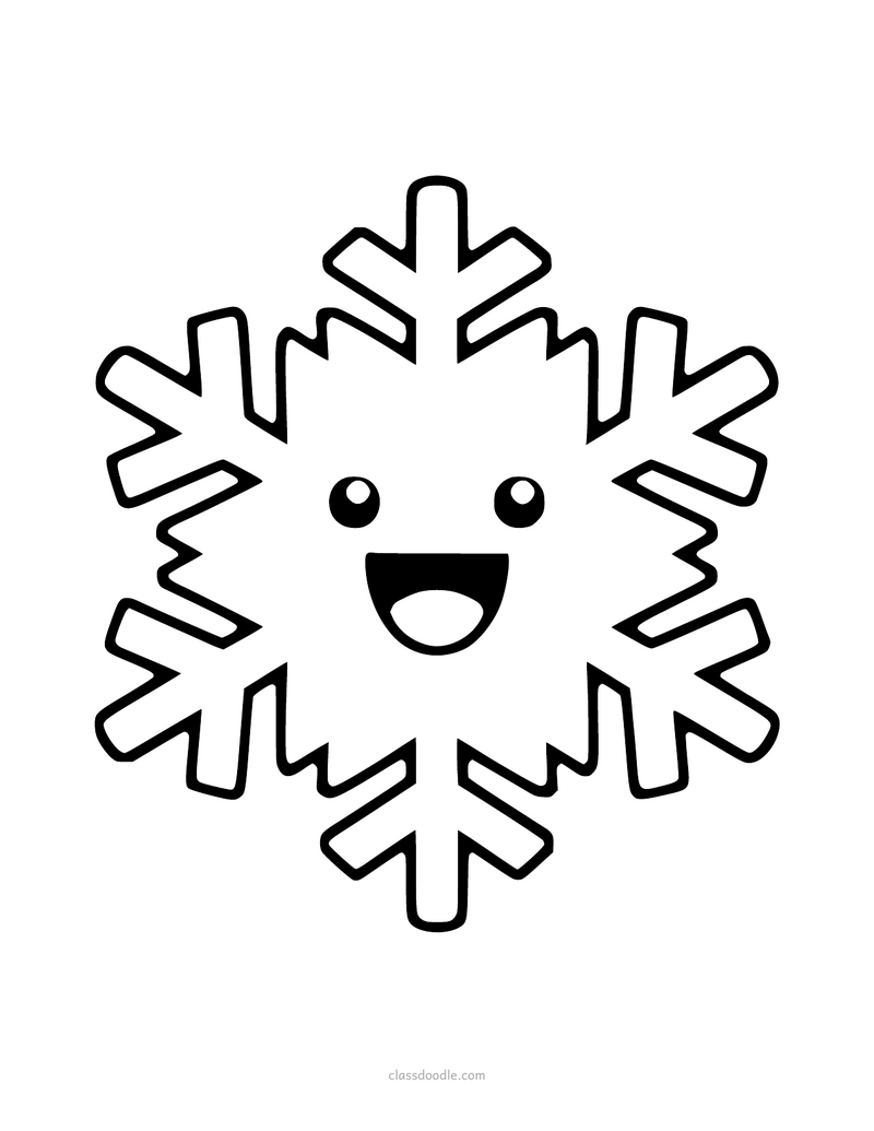 Plantilla de copo de nieve sonriente con cara para imprimir y recortar