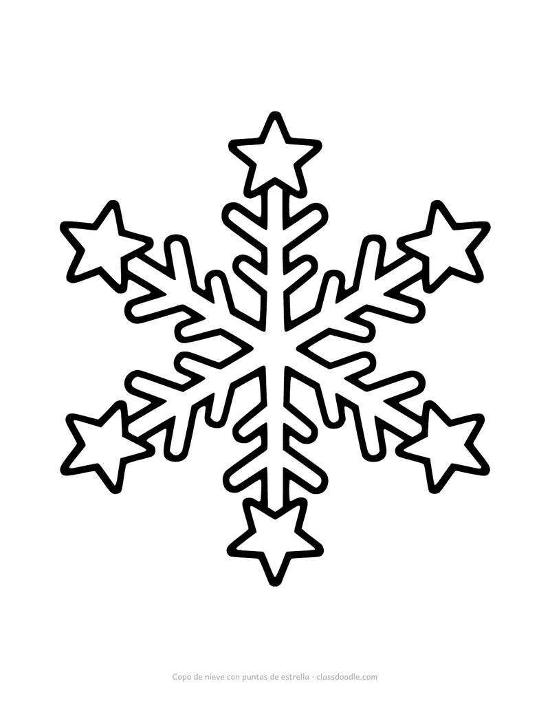Plantilla de copo de nieve con puntas de estrella para imprimir y recortar
