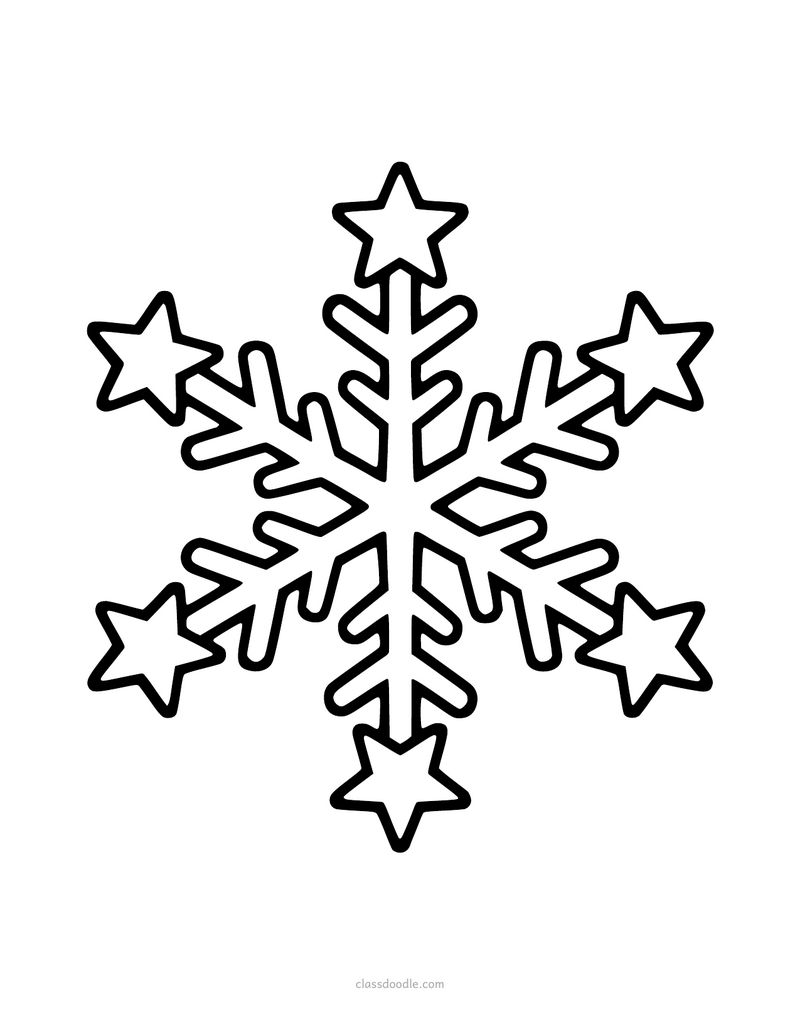 Plantilla de copo de nieve con puntas de estrella para imprimir y recortar