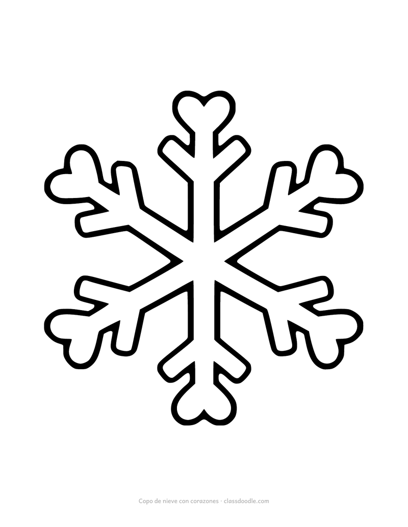 Plantilla de copo de nieve con corazones para imprimir y recortar