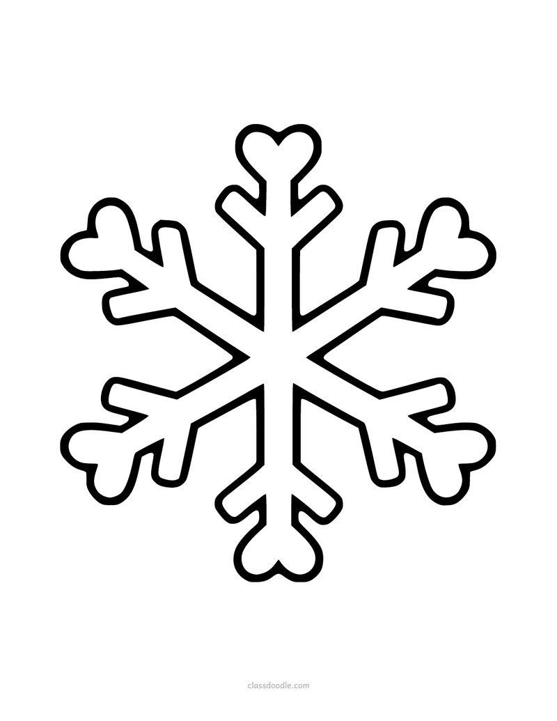 Plantilla de copo de nieve con corazones para imprimir y recortar