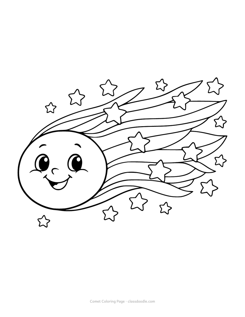 comet coloring page from the space printables set