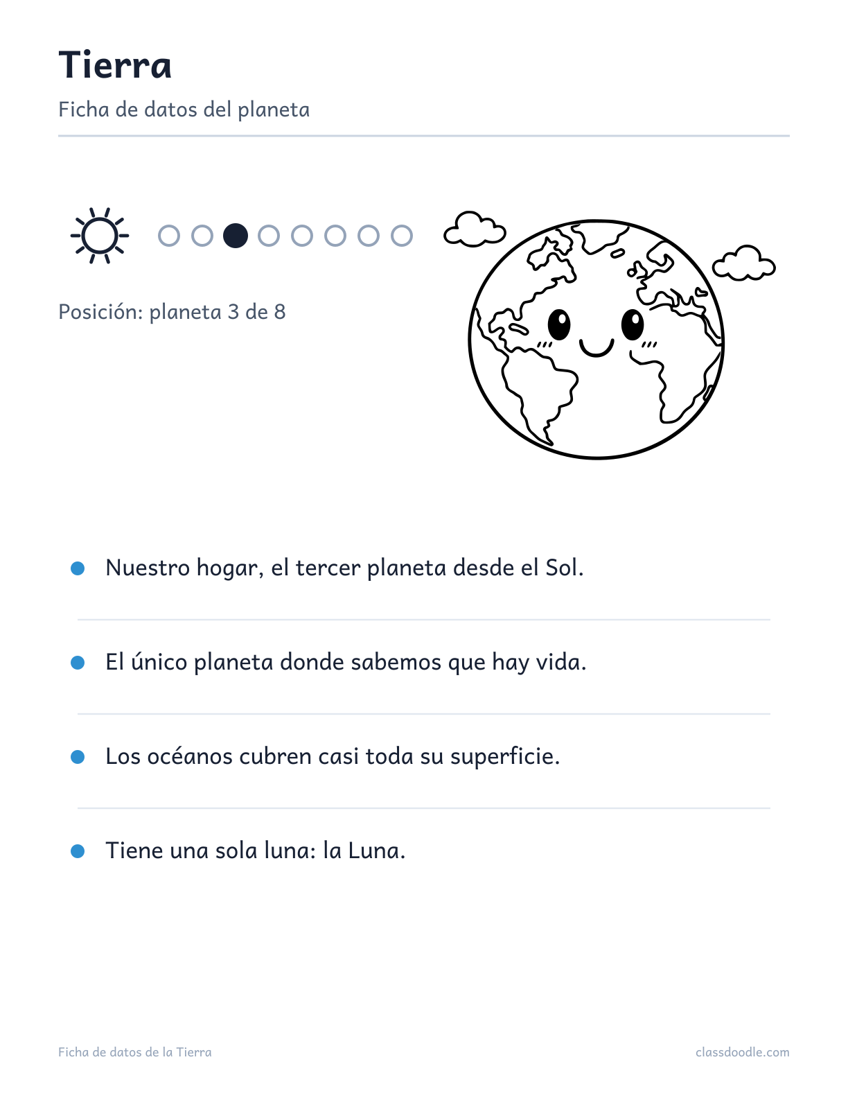 ficha de datos de la Tierra para niños, sistema solar