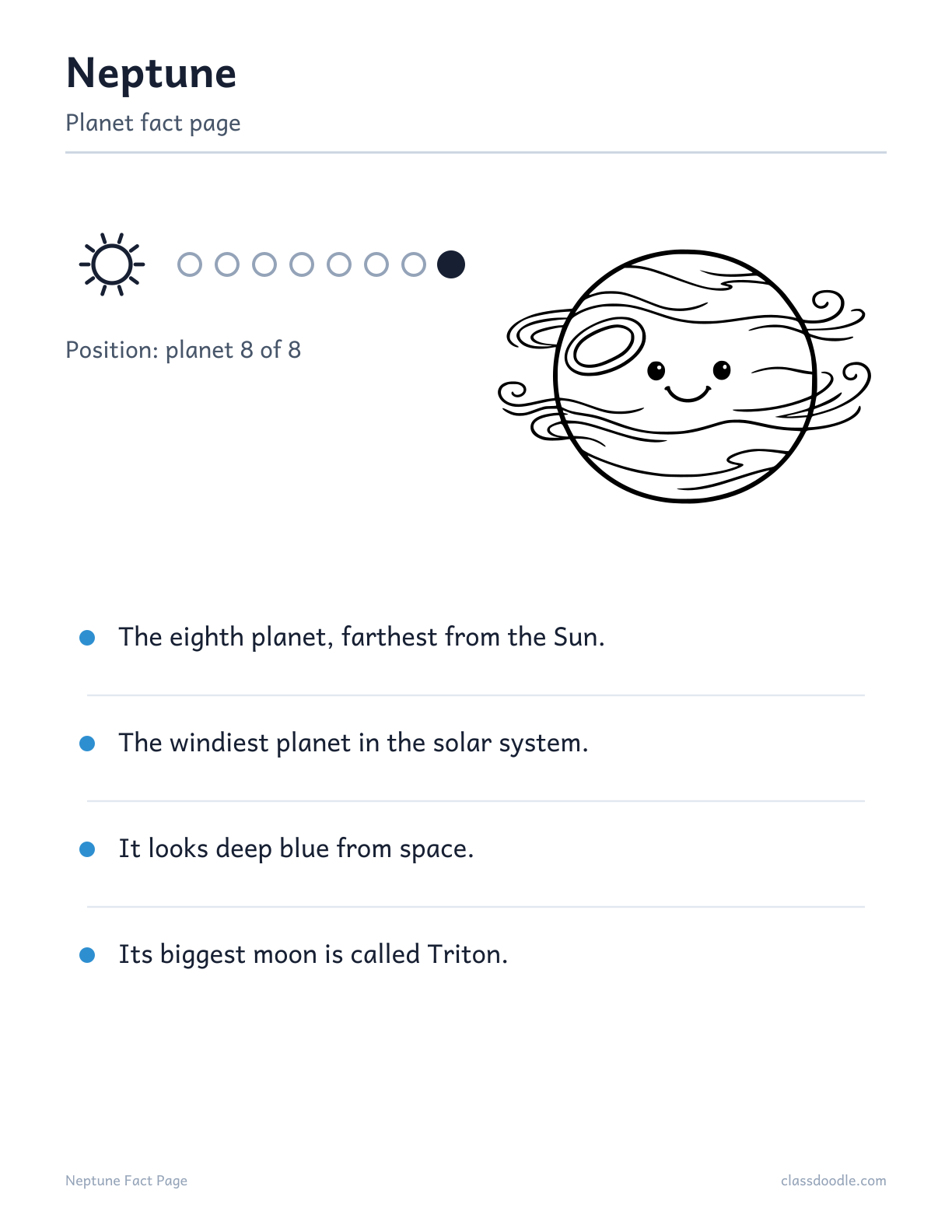 Neptune fact page for kids from the solar system worksheets