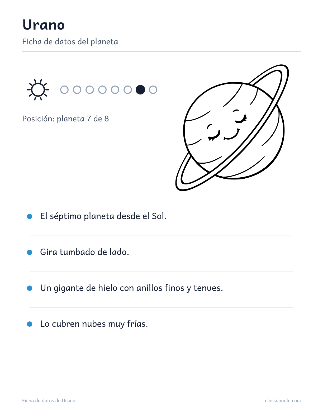 ficha de datos de Urano para niños, sistema solar