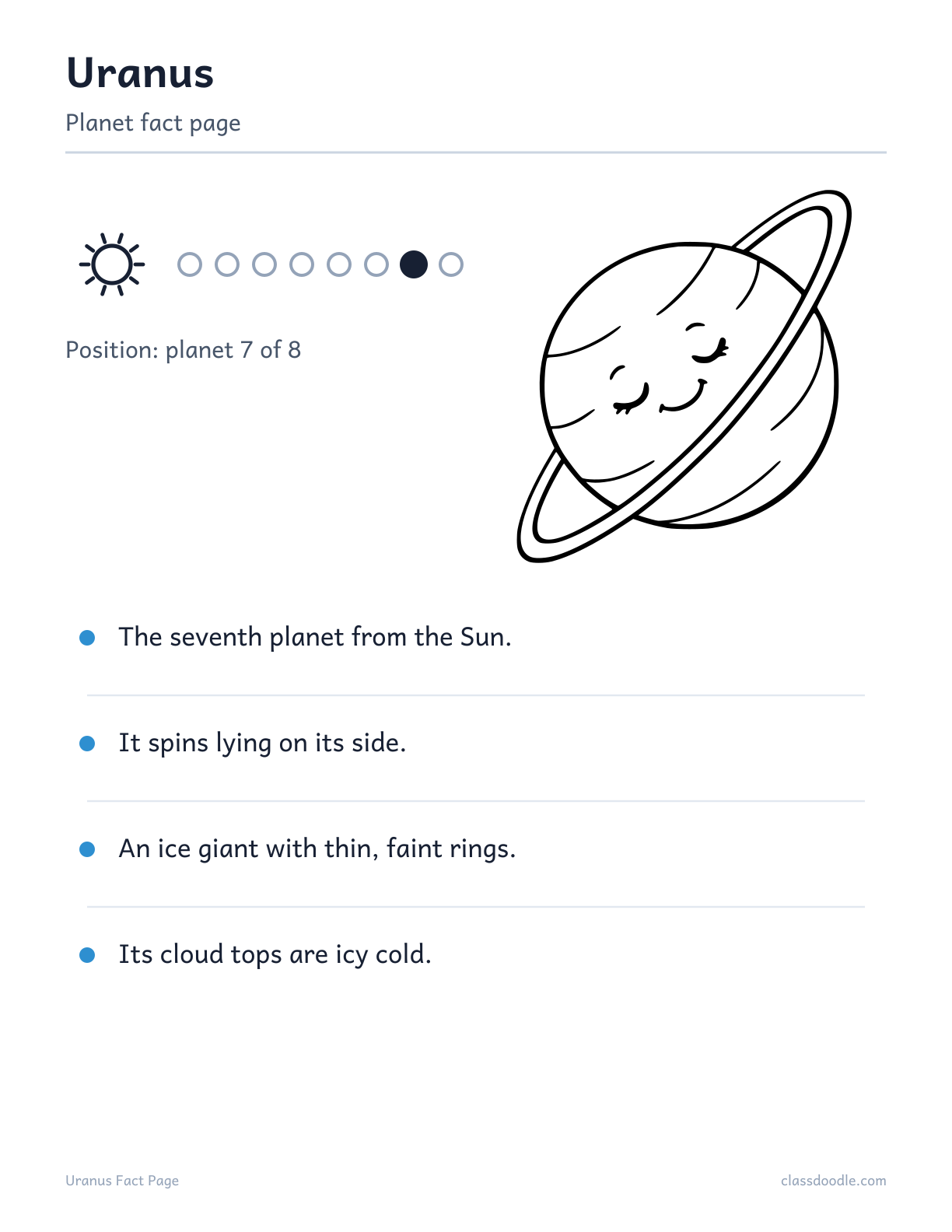 Uranus fact page for kids from the solar system worksheets