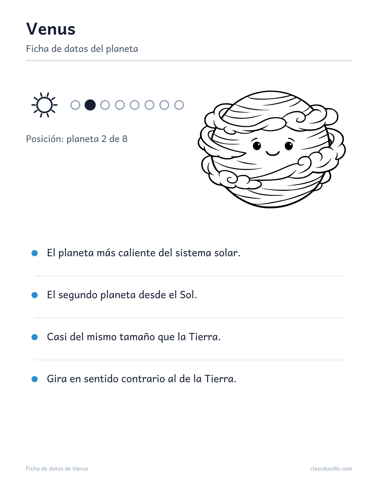 ficha de datos de Venus para niños, sistema solar