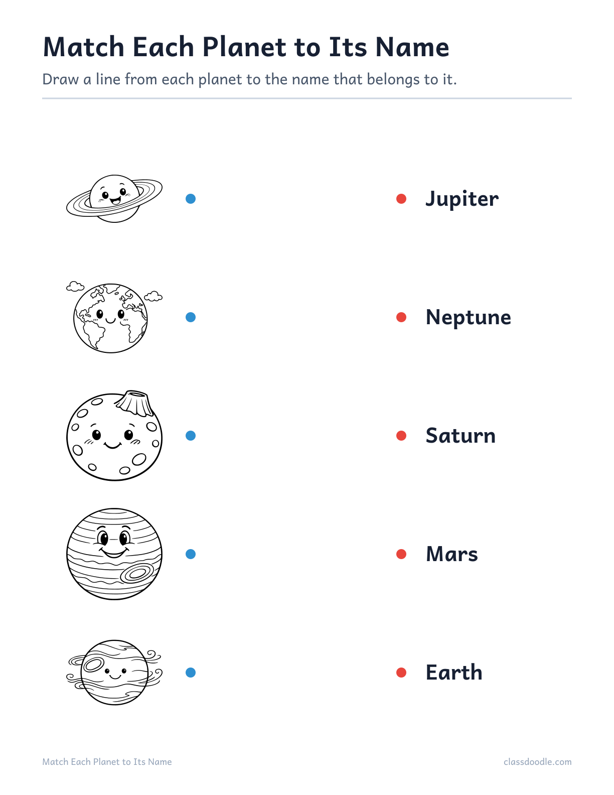match the planet to its name worksheet for kindergarten