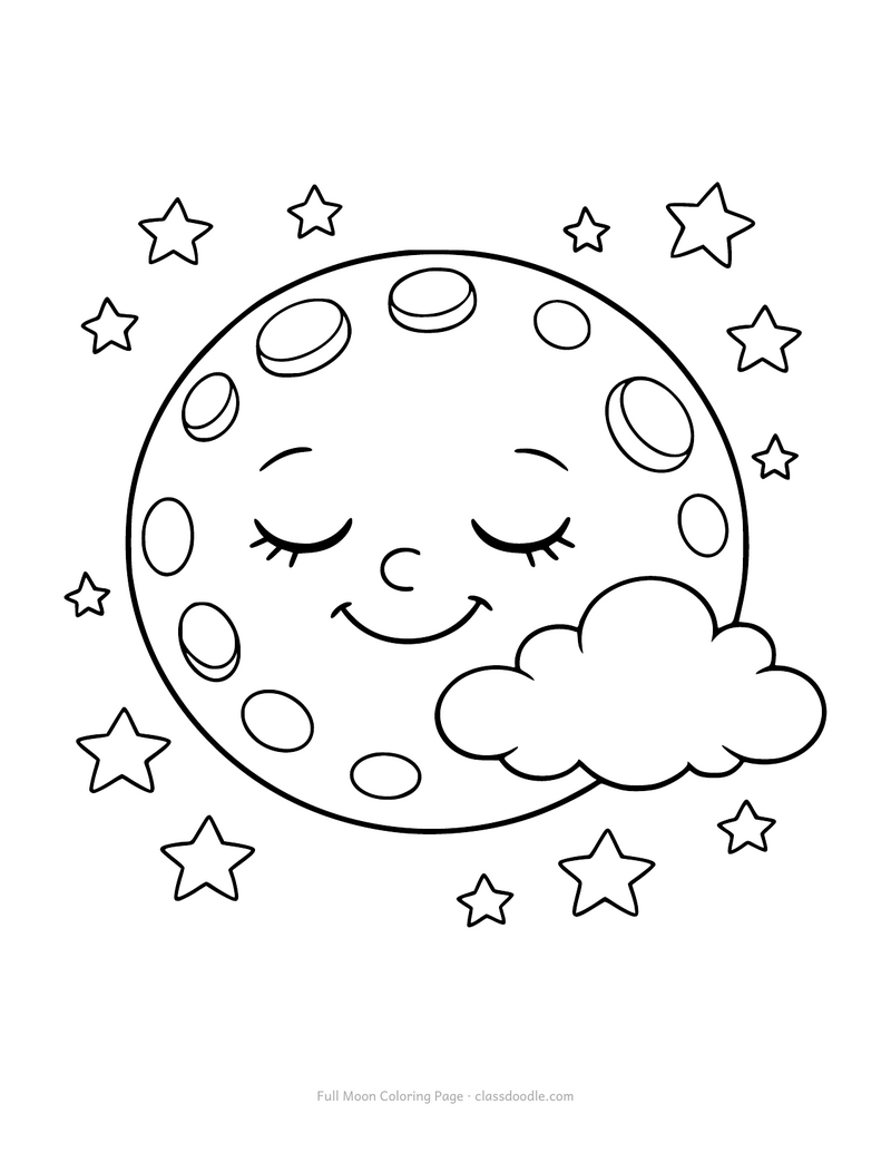 full moon coloring page for the solar system unit