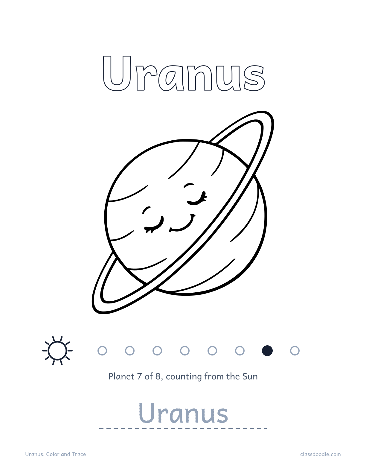 Uranus worksheet from the solar system worksheets set with name tracing