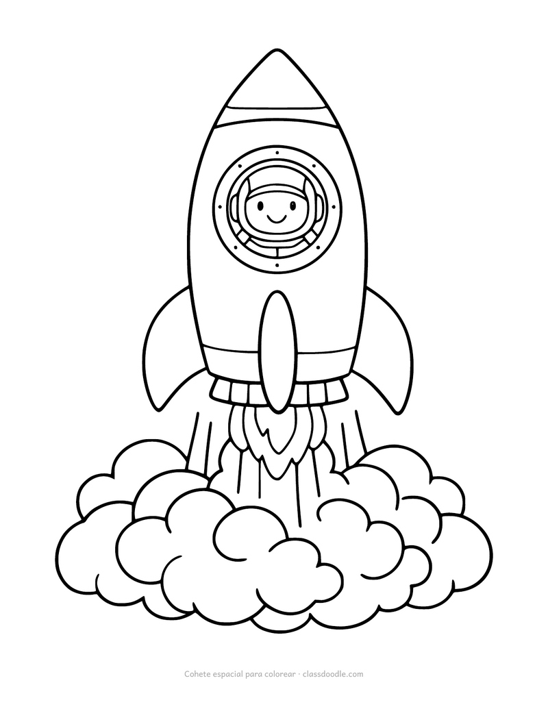 cohete espacial para colorear, fichas del espacio