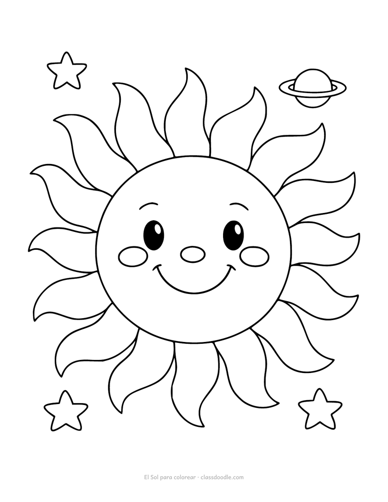 el Sol para colorear, ficha del sistema solar