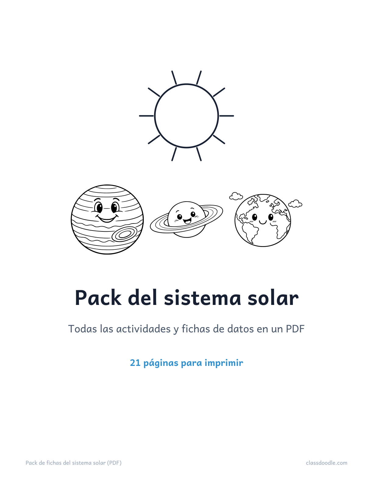 pack de fichas del sistema solar gratis para imprimir en un PDF