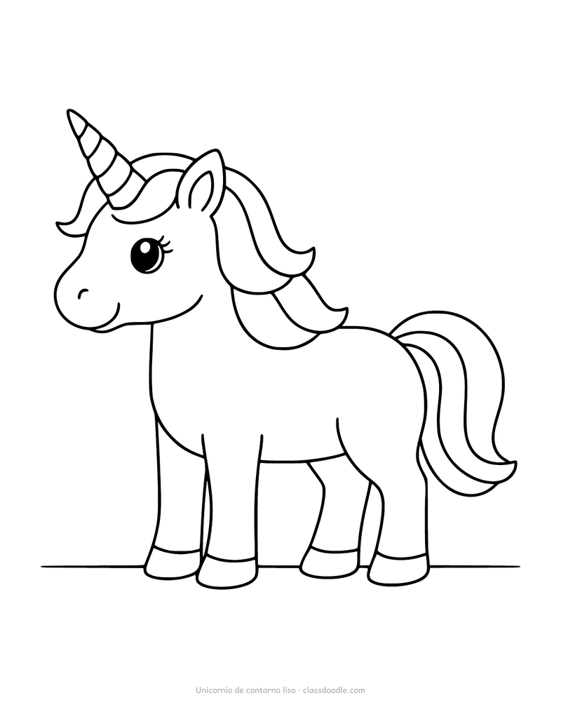 Unicornio para colorear de contorno liso y sin detalle dentro