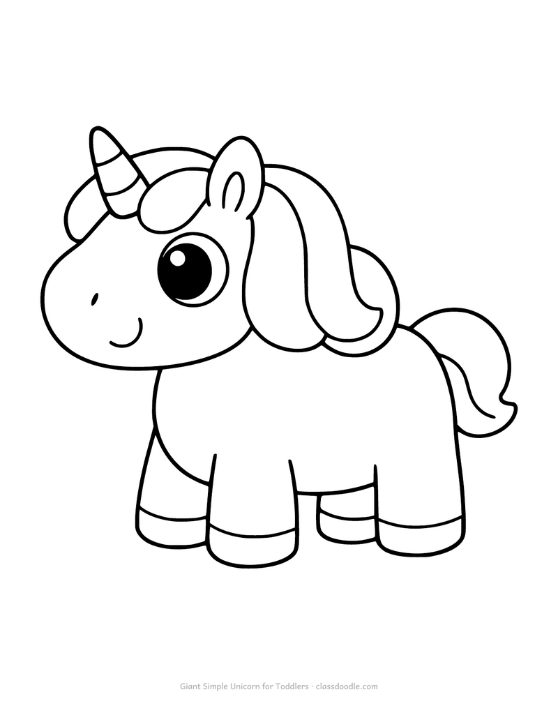 Easy unicorn coloring page for toddlers with very thick outlines